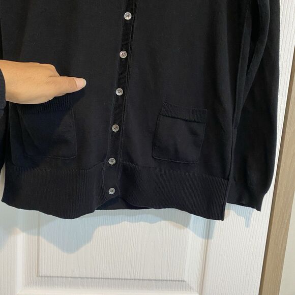 Talbots knit cardigan hooded black womens Petite M soft cozy 100%PimaCotton - Picture 2 of 7
